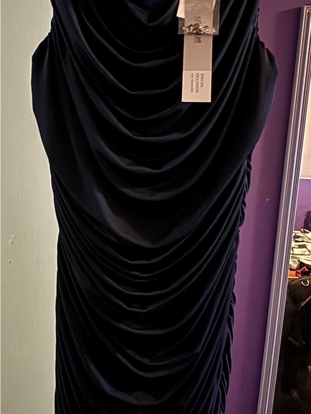 A Pea in the Pod Black Draped Ruched Midi Dress